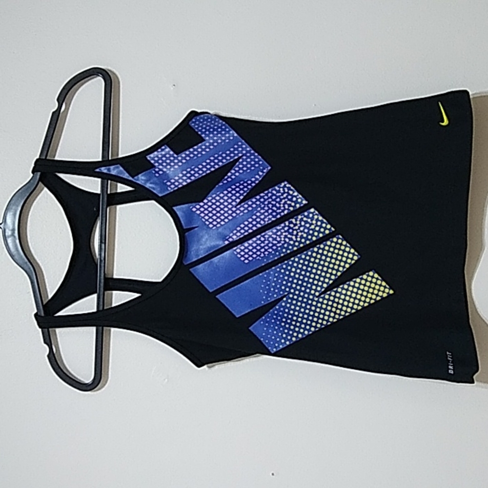 Nike Black Tank Top with Blue to Yellow Gradient Logo